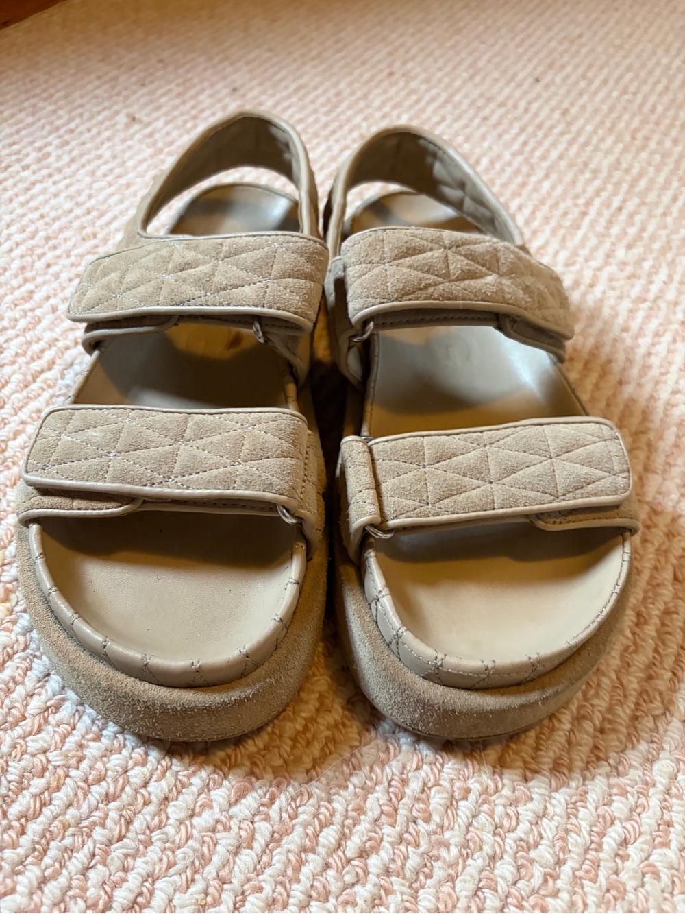 Mango Quilted Strap Suede Sandals in Taupe